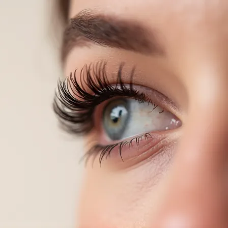 Close-up of long, natural-looking lash extensions