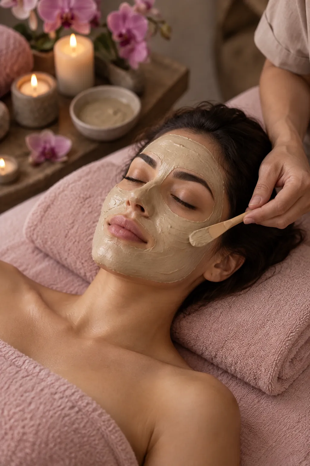 Client relaxing with a papaya enzyme mask for sensitive skin