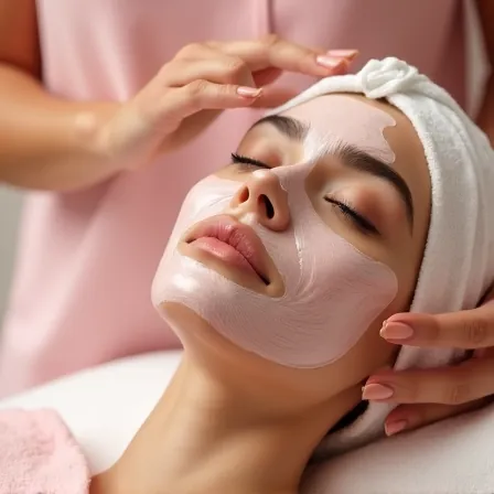 Client with a hydrating facial mask during a skin care treatment